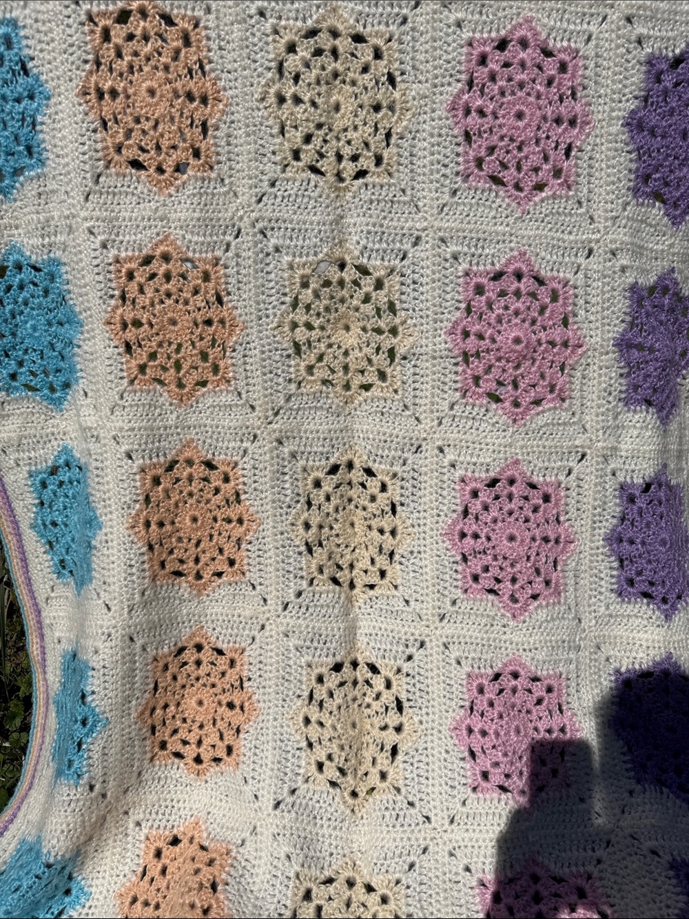OOAK Granny Square Hand crochet Afghan Blanket Throw Cottagecore Coastal Nursery